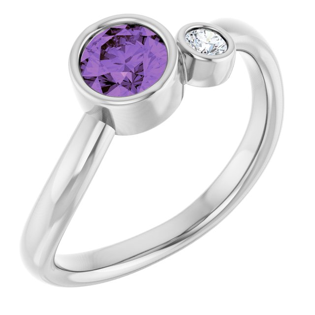 Natural Amethyst Round Accented Bezel-Set Ring in Sterling Silver