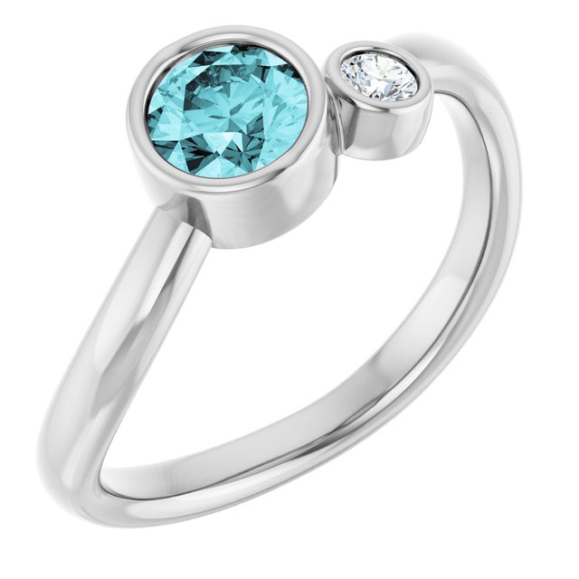 Natural Blue Zircon Round Accented Bezel-Set Ring in Platinum