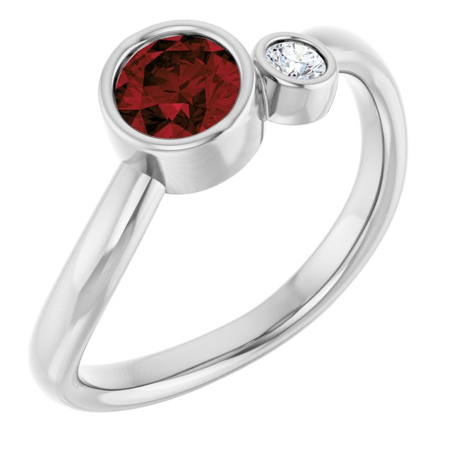 Natural Mozambique Garnet Round Accented Bezel-Set Ring in 14K White Gold