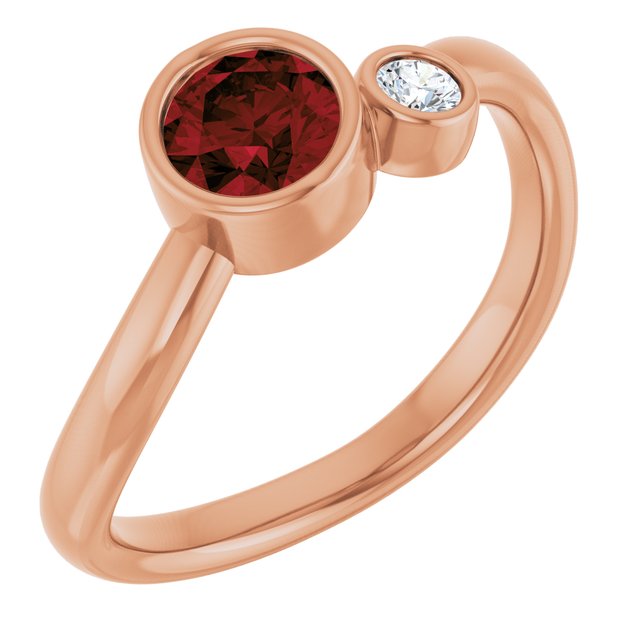 Natural Mozambique Garnet Round Accented Bezel-Set Ring in 14K Rose Gold
