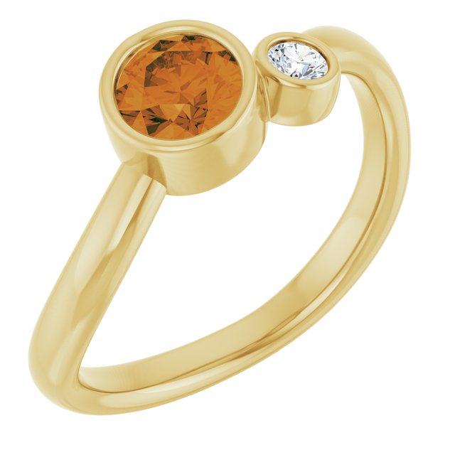 Natural Citrine Round Accented Bezel-Set Ring in 14K Yellow Gold