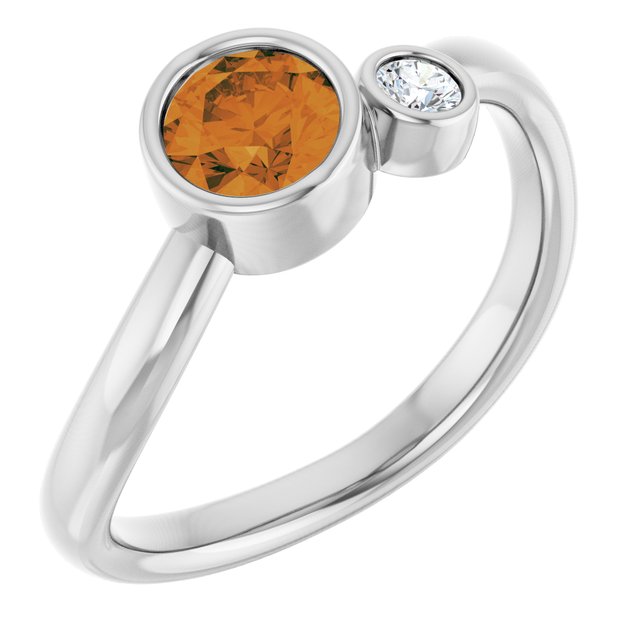Natural Citrine Round Accented Bezel-Set Ring in 14K White Gold