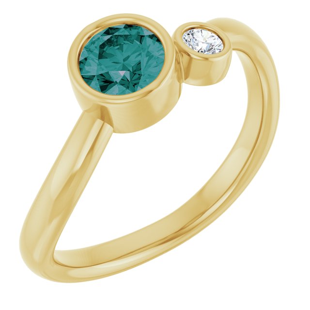 Lab-Grown Alexandrite Round Accented Bezel-Set Ring in 14K Yellow Gold