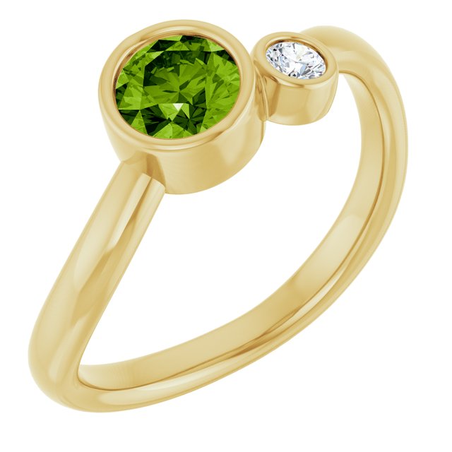 Natural Peridot Round Accented Bezel-Set Ring in 14K Yellow Gold