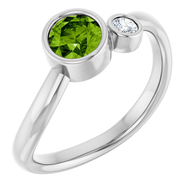 Natural Peridot Round Accented Bezel-Set Ring in Sterling Silver