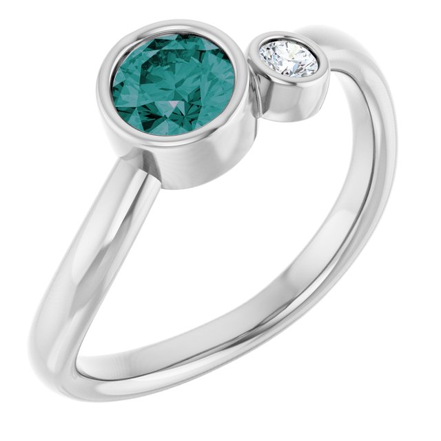 Lab-Grown Alexandrite Round Accented Bezel-Set Ring in Platinum