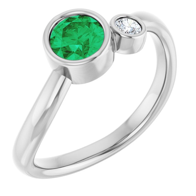 Natural Emerald Round Accented Bezel-Set Ring in Sterling Silver