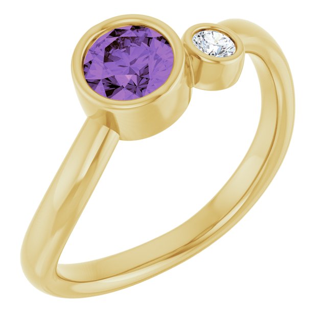 Natural Amethyst Round Accented Bezel-Set Ring in 14K Yellow Gold