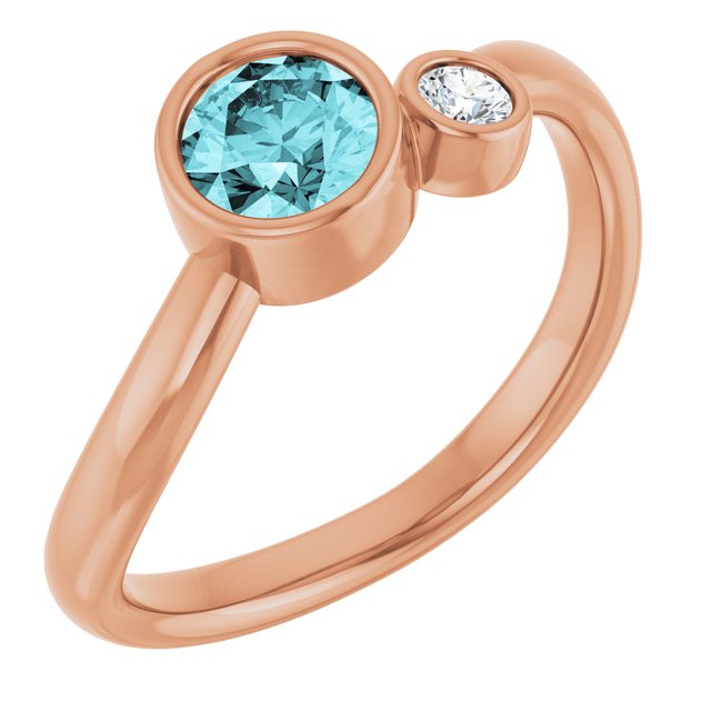 Natural Blue Zircon Round Accented Bezel-Set Ring in 14K Rose Gold