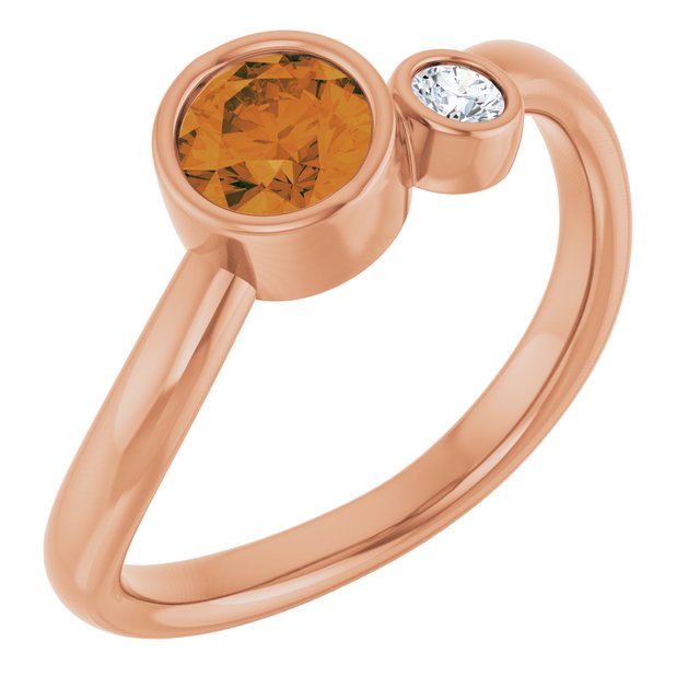 Natural Citrine Round Accented Bezel-Set Ring in 14K Rose Gold