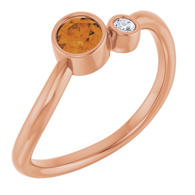Natural Citrine Round Accented Bezel-Set Ring in 14K Rose Gold
