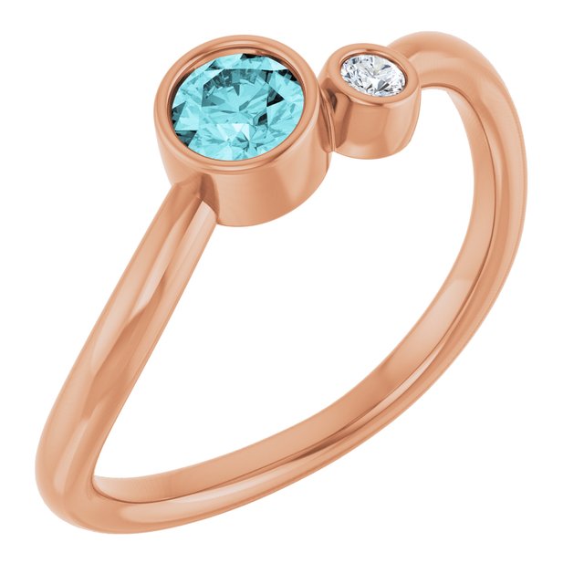 Natural Blue Zircon Round Accented Bezel-Set Ring in 14K Rose Gold