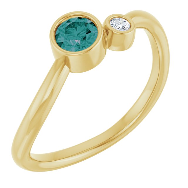 Lab-Grown Alexandrite Round Accented Bezel-Set Ring in 14K Yellow Gold
