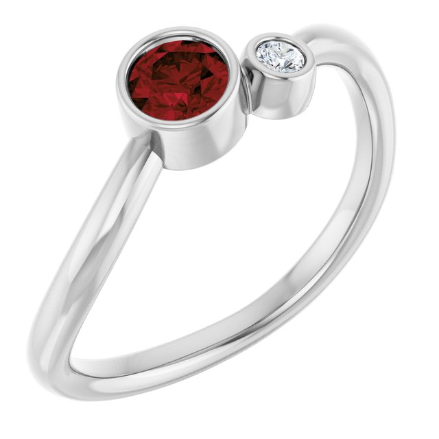 Natural Mozambique Garnet Round Accented Bezel-Set Ring in 14K White Gold