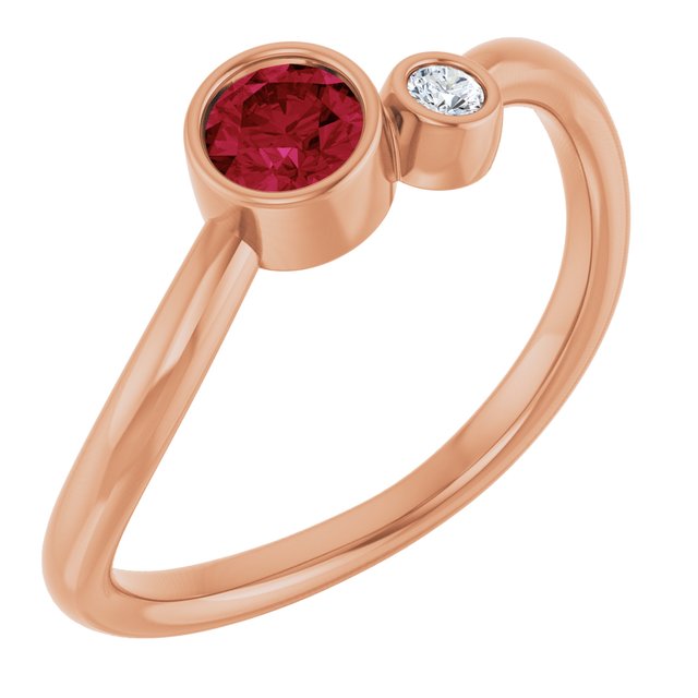 Natural Ruby Round Accented Bezel-Set Ring in 14K Rose Gold