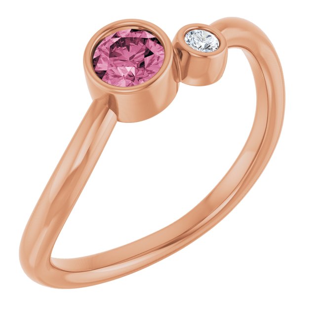 Natural Pink Tourmaline Round Accented Bezel-Set Ring in 14K Rose Gold