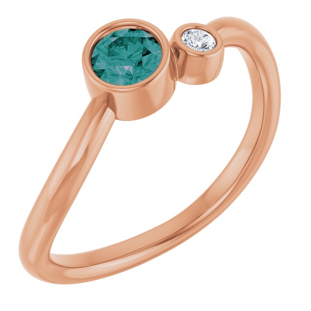 Lab-Grown Alexandrite Round Accented Bezel-Set Ring in 14K Rose Gold
