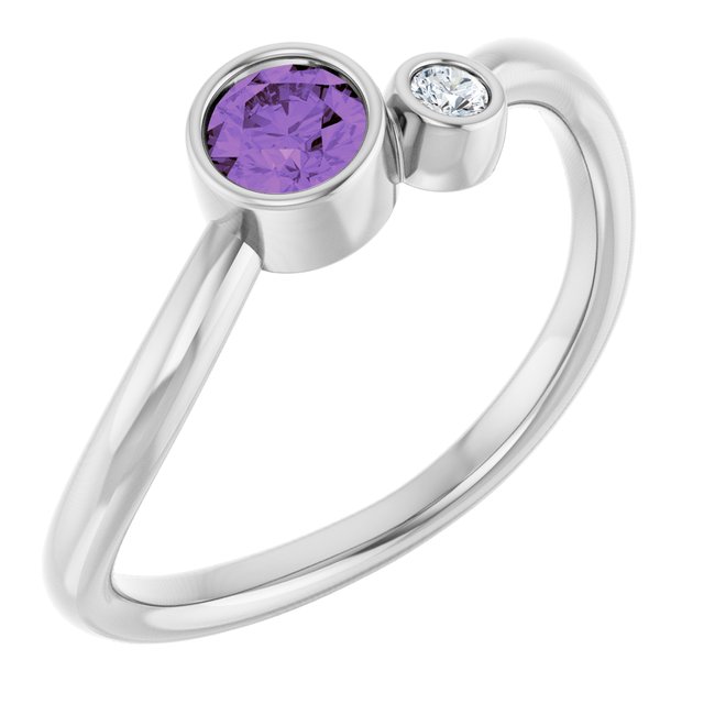 Natural Amethyst Round Accented Bezel-Set Ring in Platinum