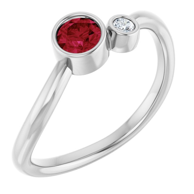 Natural Ruby Round Accented Bezel-Set Ring in Platinum