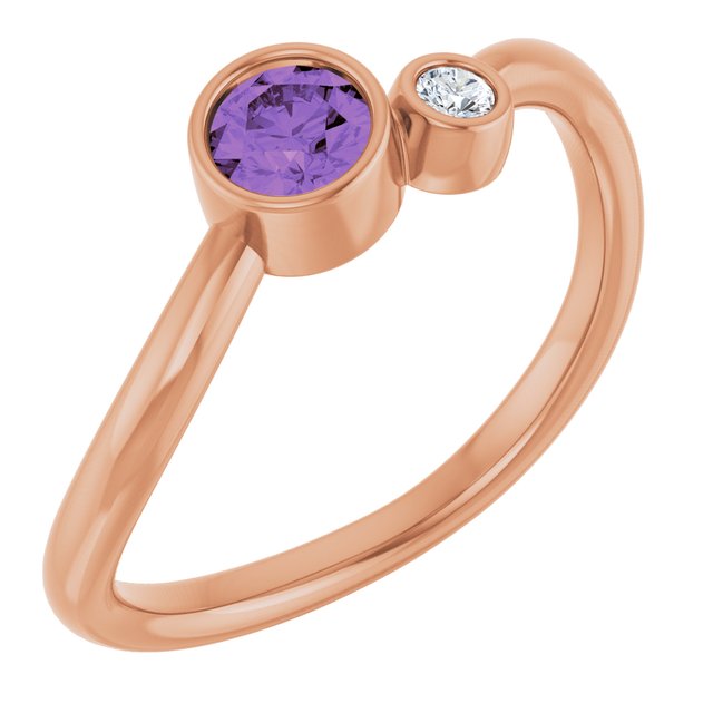 Natural Amethyst Round Accented Bezel-Set Ring in 14K Rose Gold