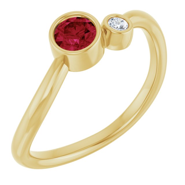 Natural Ruby Round Accented Bezel-Set Ring in 14K Yellow Gold