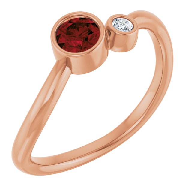 Natural Mozambique Garnet Round Accented Bezel-Set Ring in 14K Rose Gold