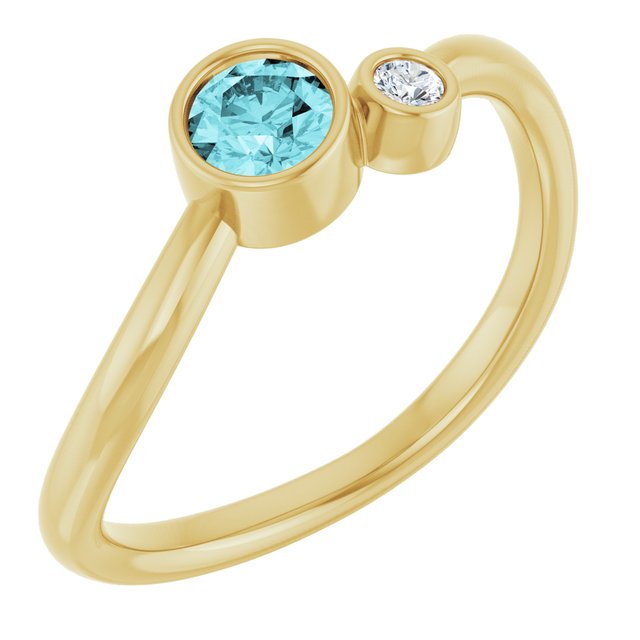 Natural Blue Zircon Round Accented Bezel-Set Ring in 14K Yellow Gold