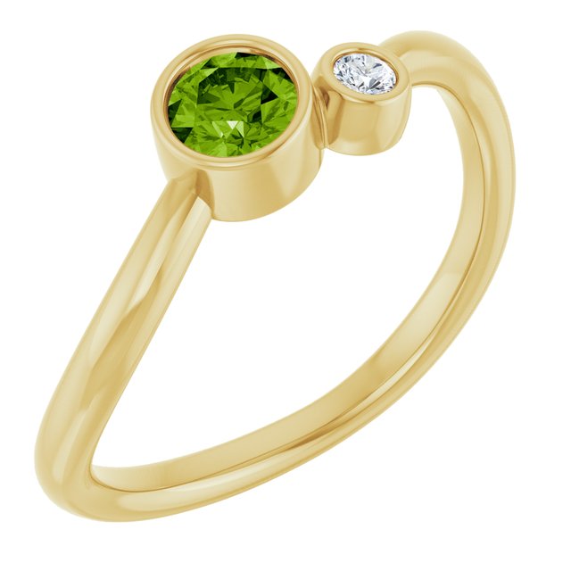 Natural Peridot Round Accented Bezel-Set Ring in 14K Yellow Gold