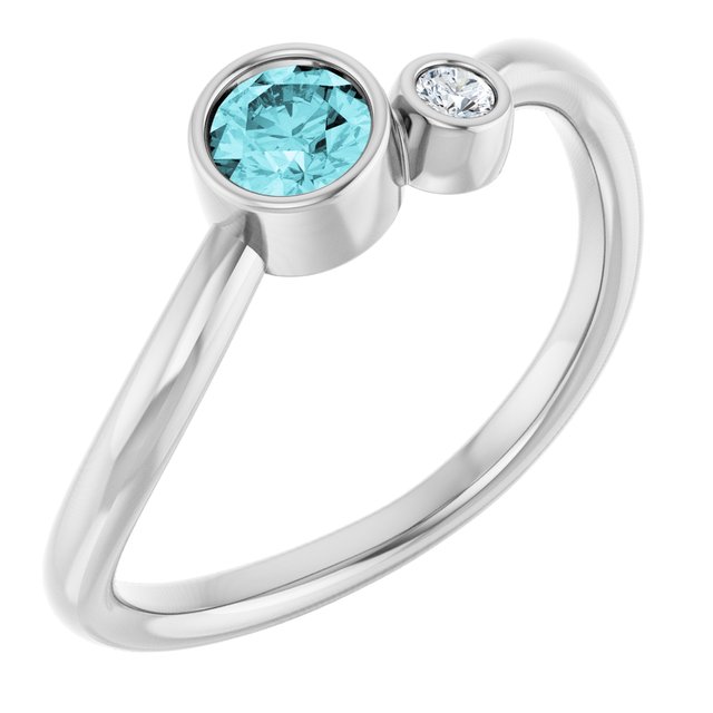 Natural Blue Zircon Round Accented Bezel-Set Ring in Sterling Silver