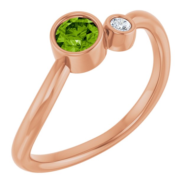 Natural Peridot Round Accented Bezel-Set Ring in 14K Rose Gold