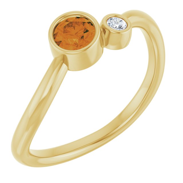 Natural Citrine Round Accented Bezel-Set Ring in 14K Yellow Gold