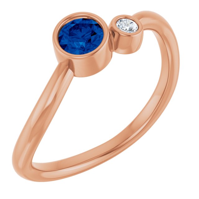 Natural Blue Sapphire Round Accented Bezel-Set Ring in 14K Rose Gold