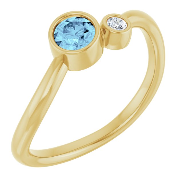 Natural Aquamarine Round Accented Bezel-Set Ring in 14K Yellow Gold