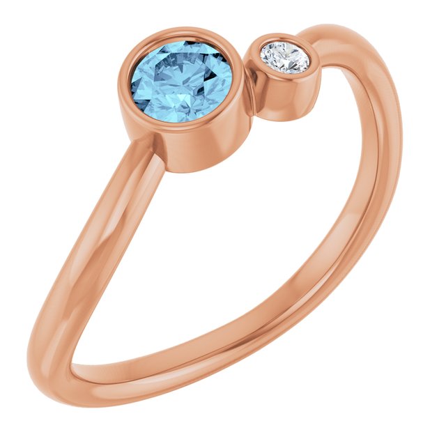 Natural Aquamarine Round Accented Bezel-Set Ring in 14K Rose Gold