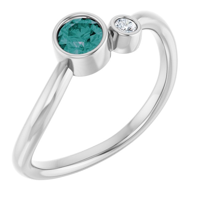 Lab-Grown Alexandrite Round Accented Bezel-Set Ring in Sterling Silver