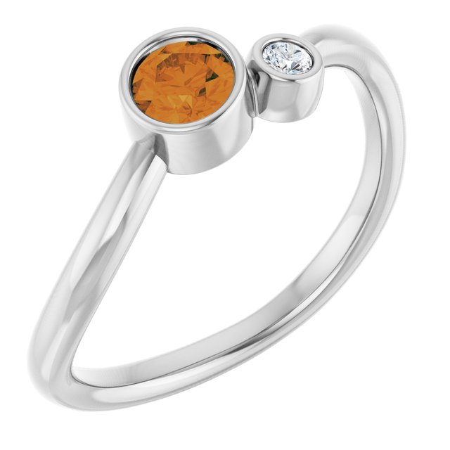 Natural Citrine Round Accented Bezel-Set Ring in Platinum