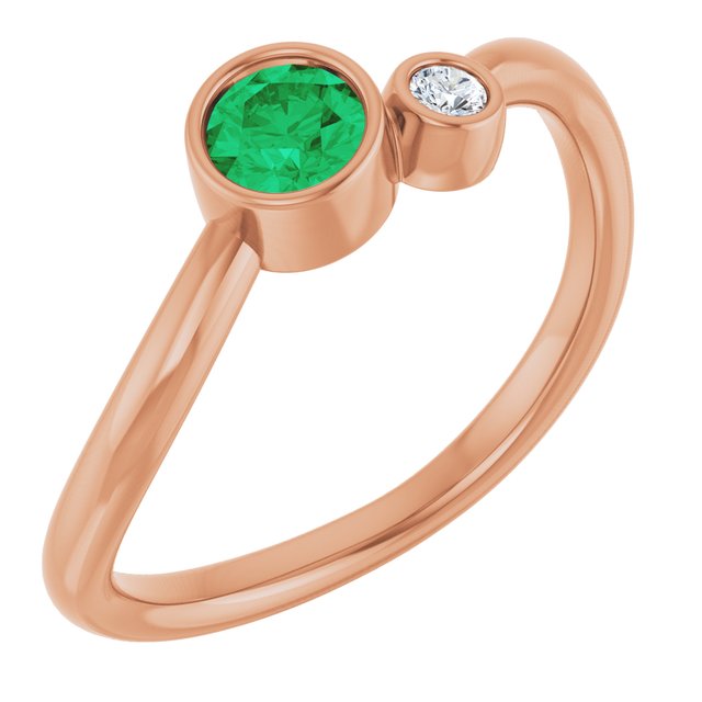 Lab-Grown Emerald Round Accented Bezel-Set Ring in 14K Rose Gold