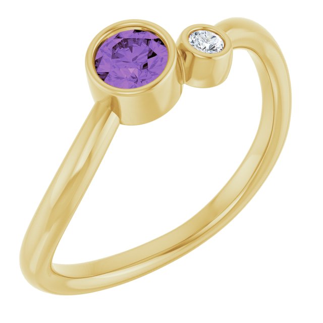 Natural Amethyst Round Accented Bezel-Set Ring in 14K Yellow Gold