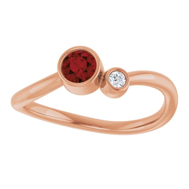 Natural Mozambique Garnet Round Accented Bezel-Set Ring in 14K Rose Gold