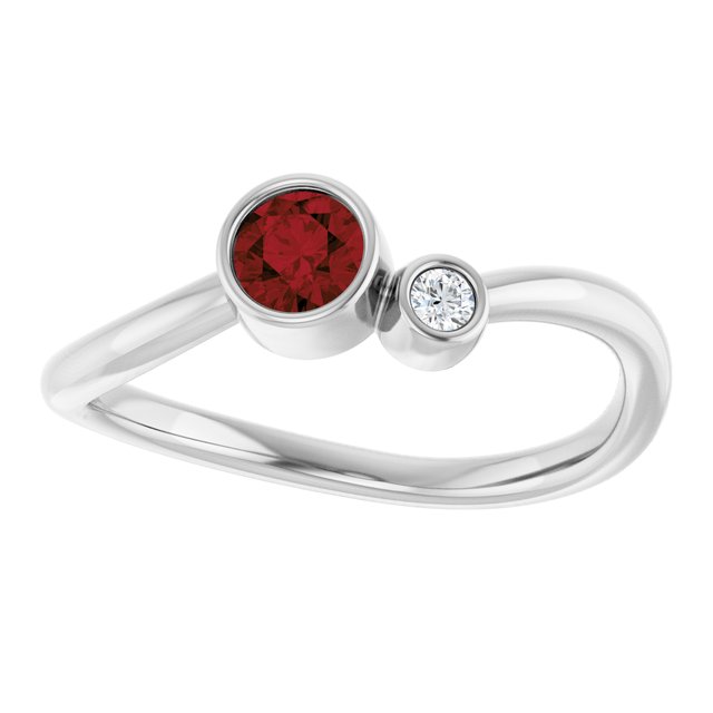 Natural Mozambique Garnet Round Accented Bezel-Set Ring in 14K White Gold