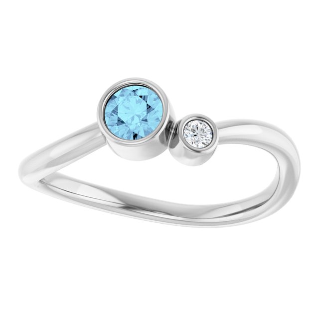 Natural Aquamarine Round Accented Bezel-Set Ring in Platinum