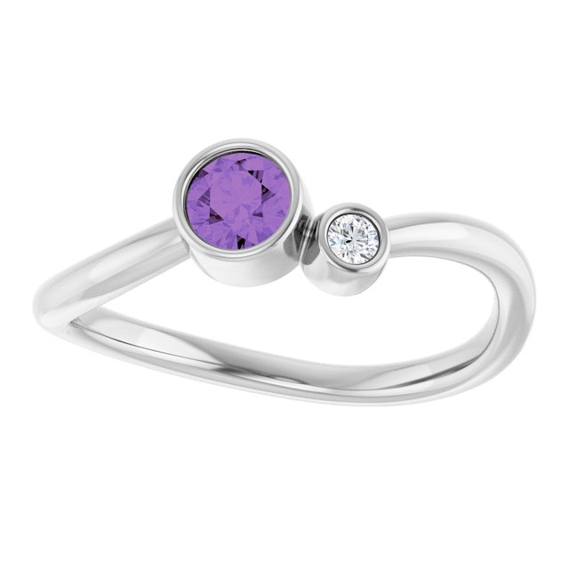 Natural Amethyst Round Accented Bezel-Set Ring in Platinum