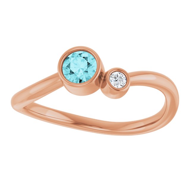 Natural Blue Zircon Round Accented Bezel-Set Ring in 14K Rose Gold