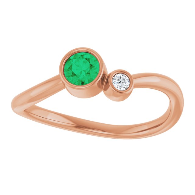 Natural Emerald Round Accented Bezel-Set Ring in 14K Rose Gold