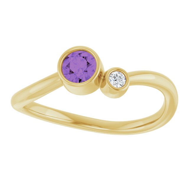 Natural Amethyst Round Accented Bezel-Set Ring in 14K Yellow Gold