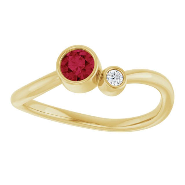 Lab-Grown Ruby Round Accented Bezel-Set Ring in 14K Yellow Gold