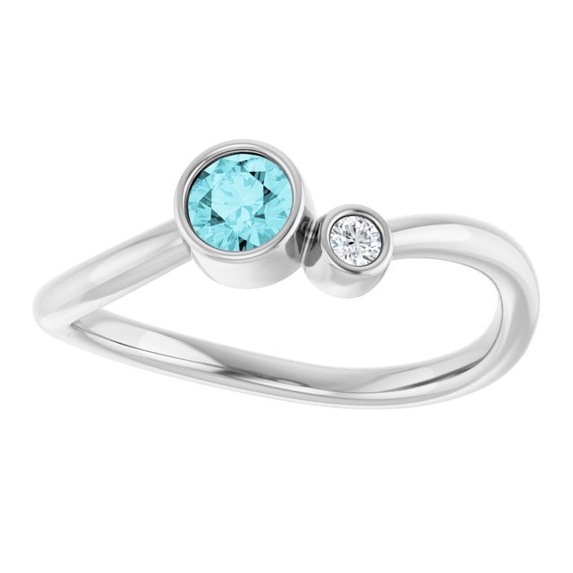 Natural Blue Zircon Round Accented Bezel-Set Ring in Platinum