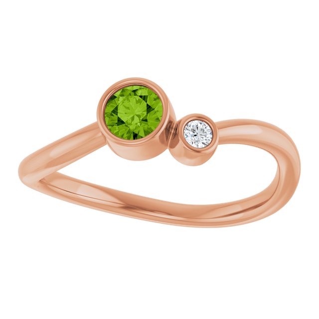 Natural Peridot Round Accented Bezel-Set Ring in 14K Rose Gold