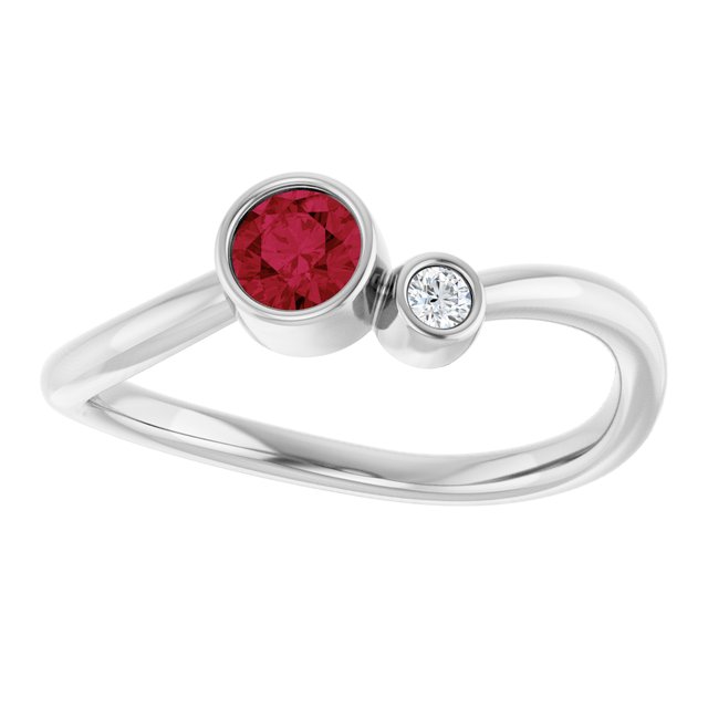 Natural Ruby Round Accented Bezel-Set Ring in 14K White Gold