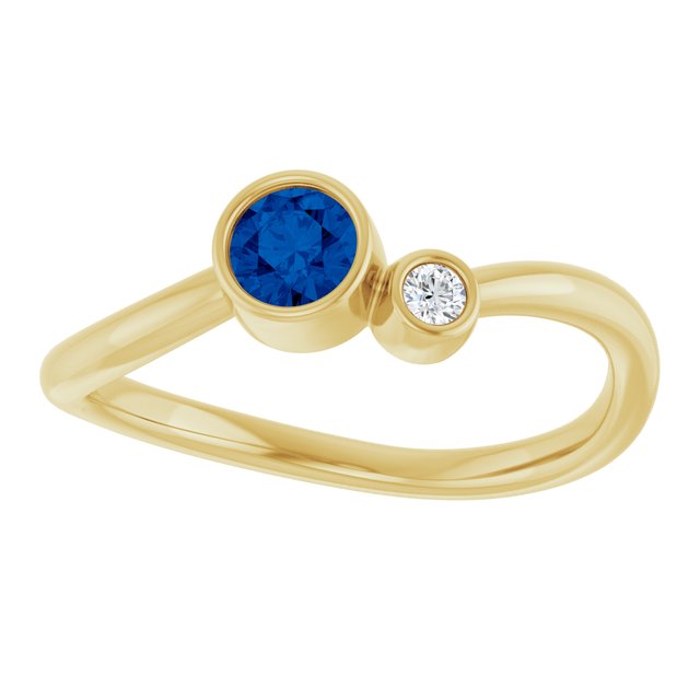 Natural Blue Sapphire Round Accented Bezel-Set Ring in 14K Yellow Gold